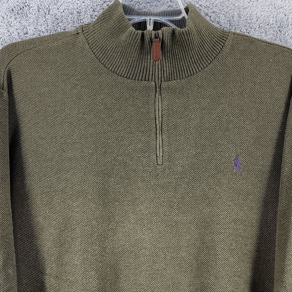 Polo Ralph Lauren Sweater Mens XXL Green 1/4 Zip Pullover Elbow Patches Pony - Picture 3 of 10